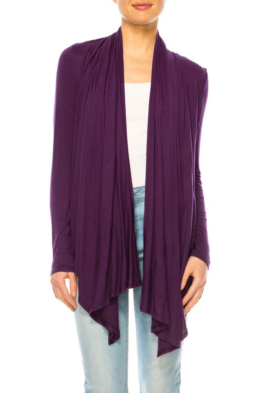 Waist Length Cardigan - Relaxed Fit, Open Front, Asymmetric Hem
