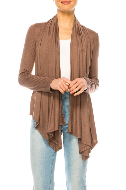 Waist Length Cardigan - Relaxed Fit, Open Front, Asymmetric Hem