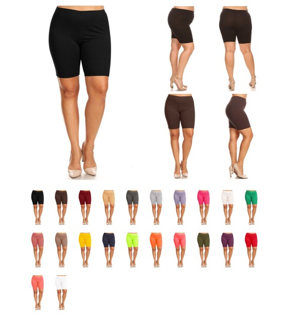 Plus Size High Waist Biker Shorts - Elastic Waist