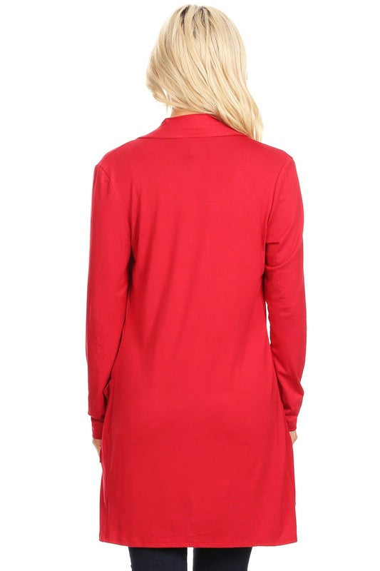 MOA Collection Loose Fit Knee-Length Duster Cardigan with Open Front & Pockets