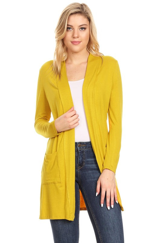 MOA Collection Loose Fit Knee-Length Duster Cardigan with Open Front & Pockets