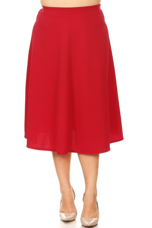 Solid High Waisted A-Line Midi Skirt with Elastic Waist - Elegant and Comfortable