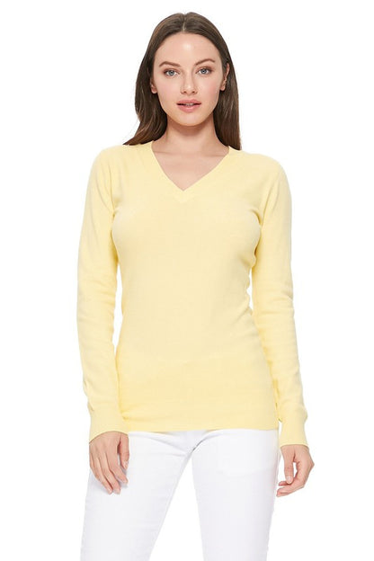 Women's Long Sleeve V-Neck Pulll Over Sweater Top