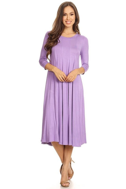 MOA Collection Solid Jersey Knit A-Line Dress with Paneled Detail