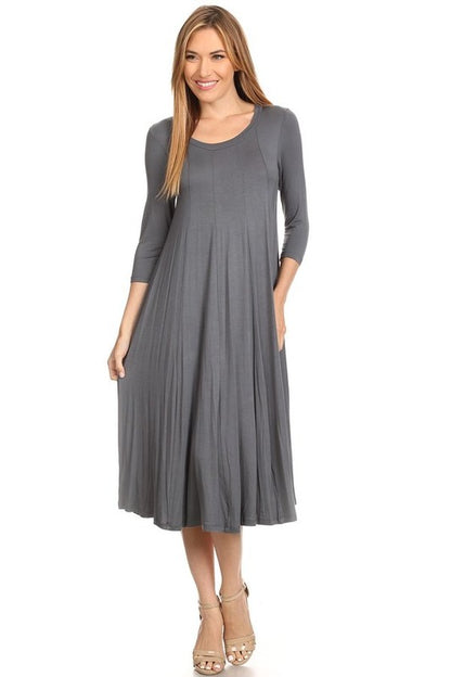 MOA Collection Solid Jersey Knit A-Line Dress with Paneled Detail