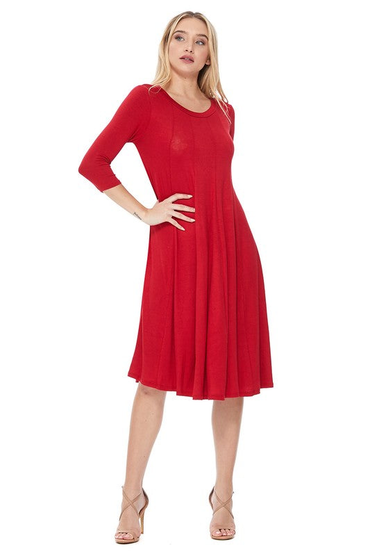 MOA Collection Solid Jersey Knit A-Line Dress with Paneled Detail
