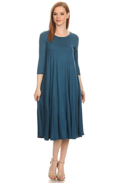 MOA Collection Solid Jersey Knit A-Line Dress with Paneled Detail
