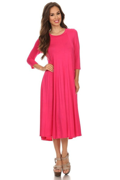 MOA Collection Solid Jersey Knit A-Line Dress with Paneled Detail