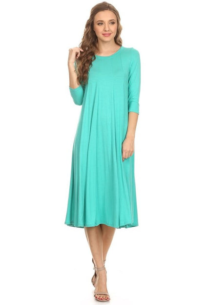 MOA Collection Solid Jersey Knit A-Line Dress with Paneled Detail