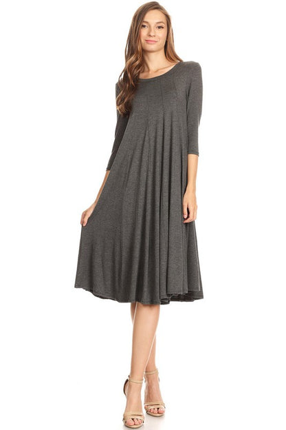 MOA Collection Solid Jersey Knit A-Line Dress with Paneled Detail