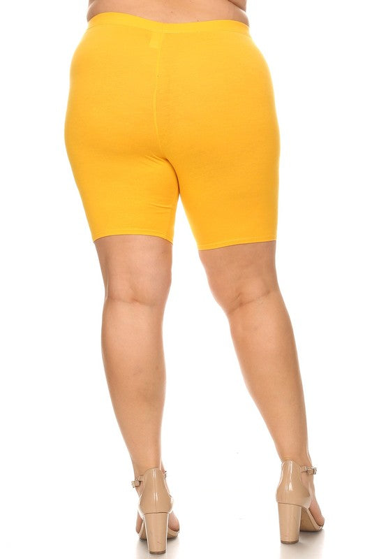 Plus Size High Waist Biker Shorts - Elastic Waist