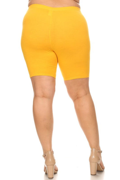 Plus Size High Waist Biker Shorts - Elastic Waist