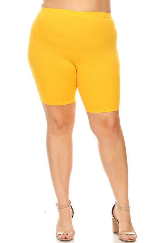 Plus Size High Waist Biker Shorts - Elastic Waist