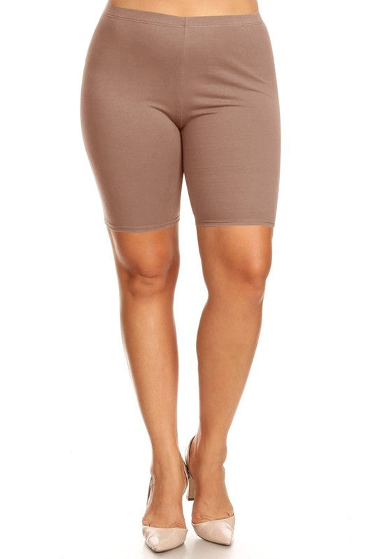 Plus Size High Waist Biker Shorts - Elastic Waist