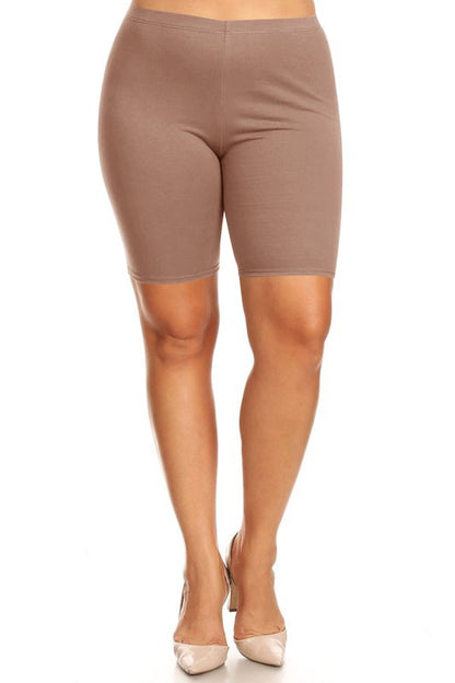 Plus Size High Waist Biker Shorts - Elastic Waist