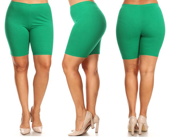 Plus Size High Waist Biker Shorts - Elastic Waist