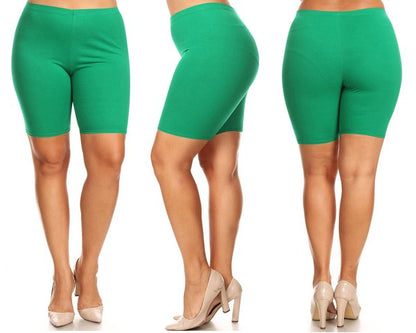 Plus Size High Waist Biker Shorts - Elastic Waist