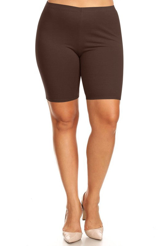 Plus Size High Waist Biker Shorts - Elastic Waist