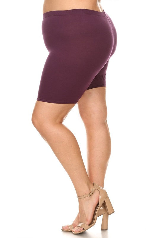 Plus Size High Waist Biker Shorts - Elastic Waist