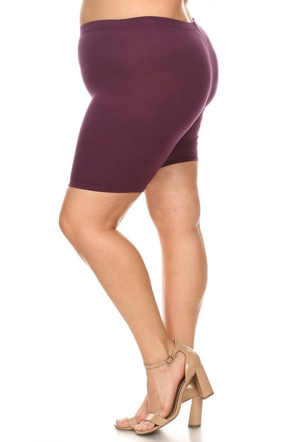 Plus Size High Waist Biker Shorts - Elastic Waist
