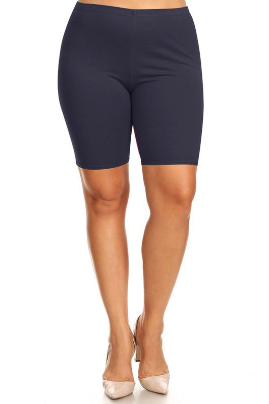 Plus Size High Waist Biker Shorts - Elastic Waist