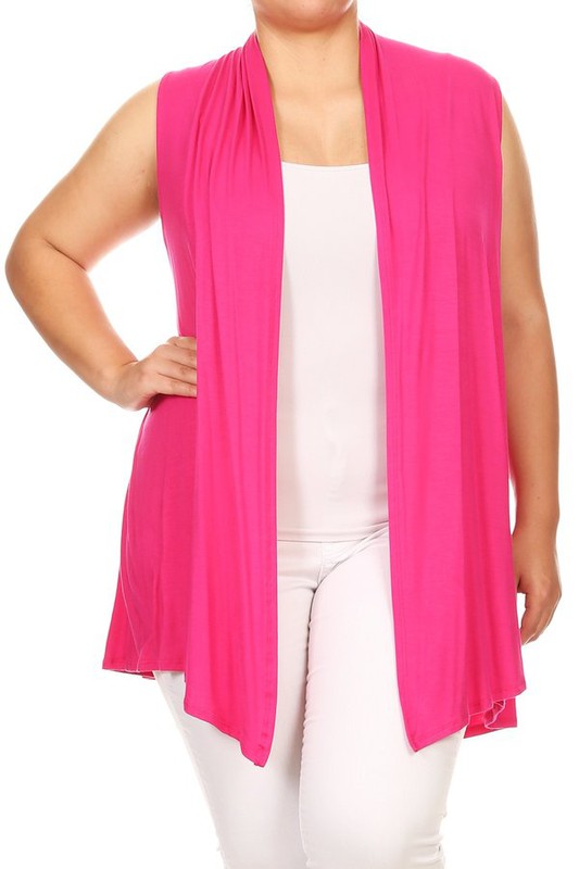 Solid Open Front Vest - Loose Fit, Long Body, Draped Neck, Asymmetrical Hem