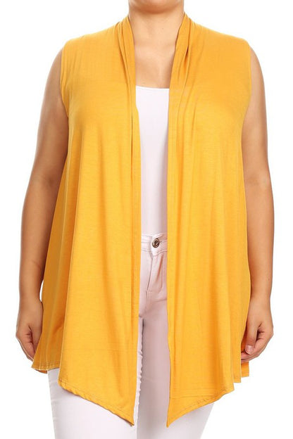 Solid Open Front Vest - Loose Fit, Long Body, Draped Neck, Asymmetrical Hem