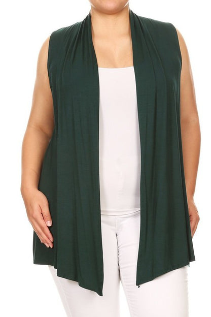 Solid Open Front Vest - Loose Fit, Long Body, Draped Neck, Asymmetrical Hem