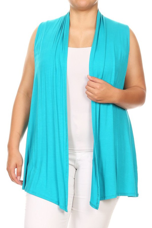 Solid Open Front Vest - Loose Fit, Long Body, Draped Neck, Asymmetrical Hem