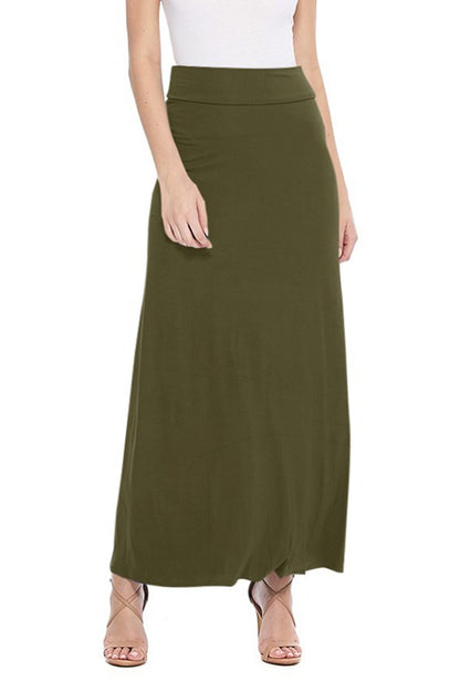 High Waisted Maxi Skirt - Relaxed Fit with Elastic Waistband and Pleats