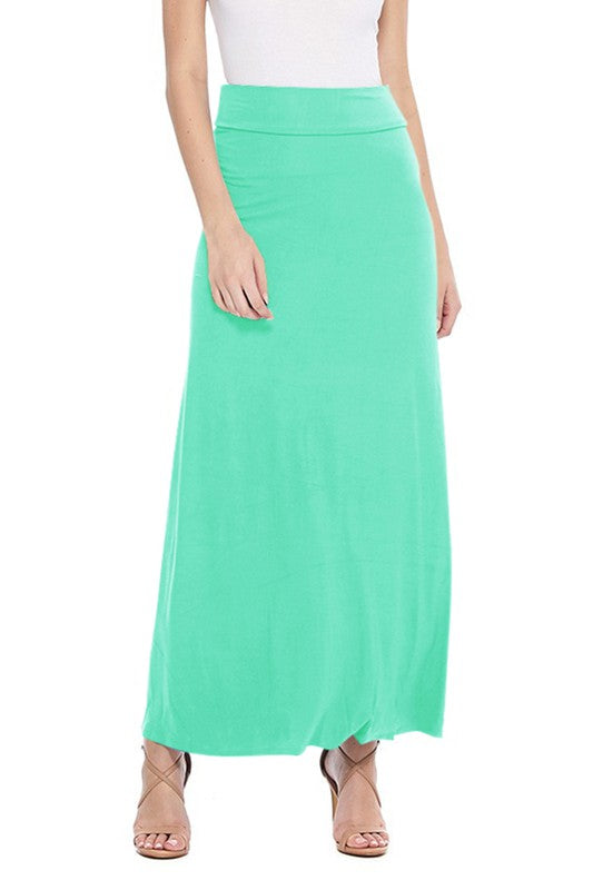 High Waisted Maxi Skirt - Relaxed Fit with Elastic Waistband and Pleats