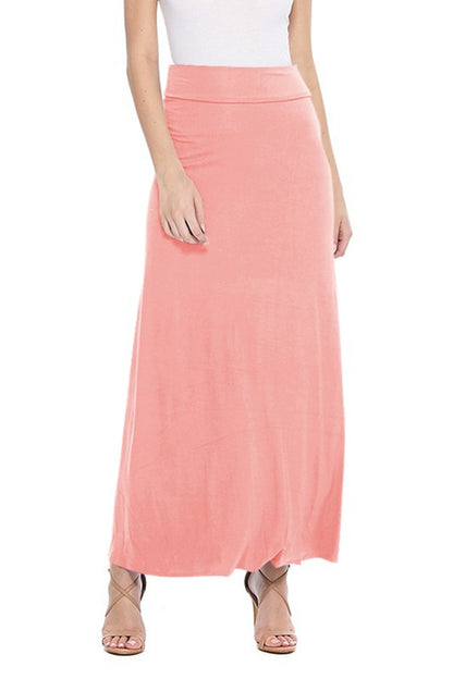 High Waisted Maxi Skirt - Relaxed Fit with Elastic Waistband and Pleats