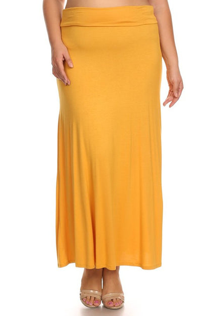 Solid High Waisted A-Line Maxi Skirt Plus Size Loose Fit with Foldable Waistband