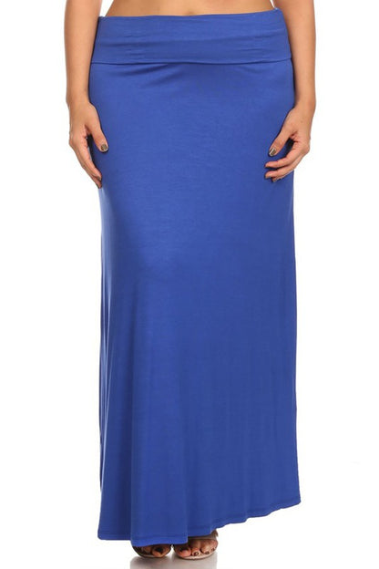 Solid High Waisted A-Line Maxi Skirt Plus Size Loose Fit with Foldable Waistband