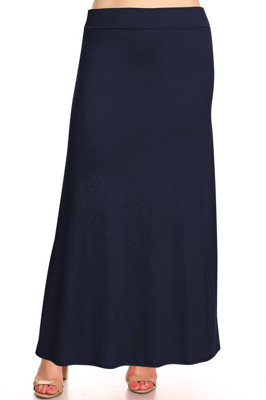 Solid High Waisted A-Line Maxi Skirt Plus Size Loose Fit with Foldable Waistband
