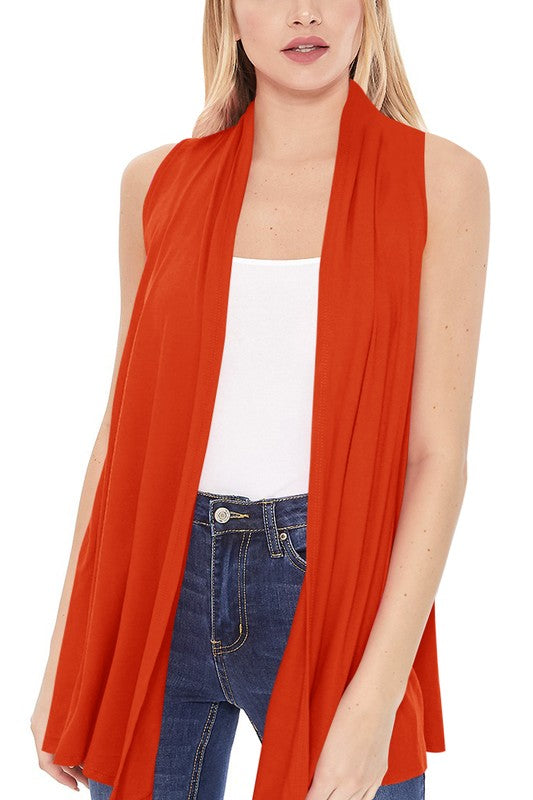 Solid Vest with Draped Neck - Loose Fit, Asymmetrical Hem