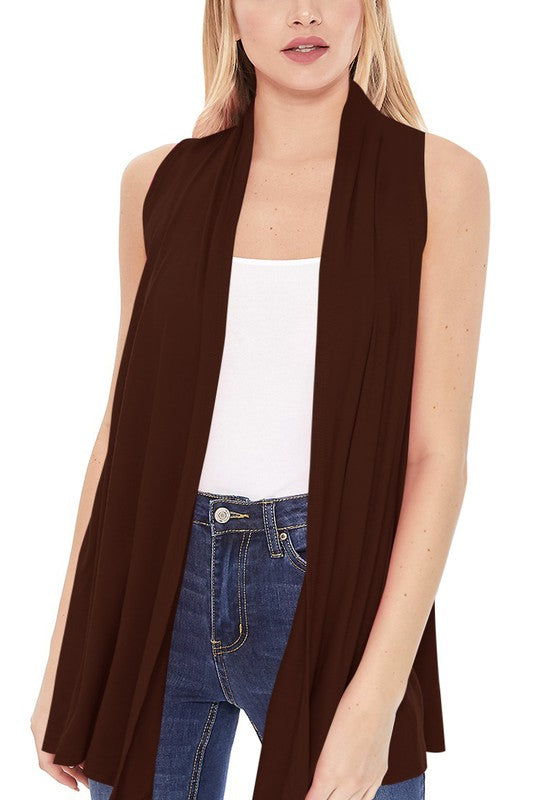 Solid Vest with Draped Neck - Loose Fit, Asymmetrical Hem