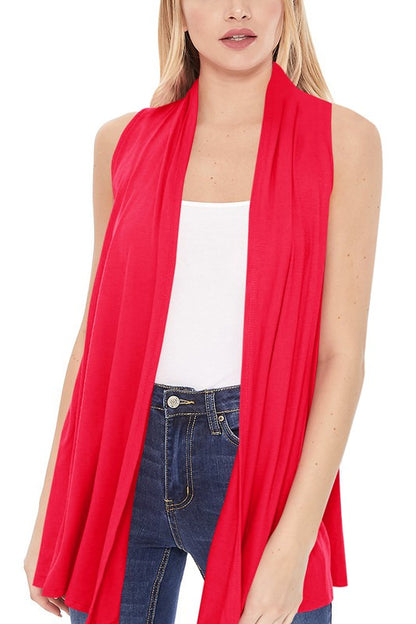 Solid Vest with Draped Neck - Loose Fit, Asymmetrical Hem