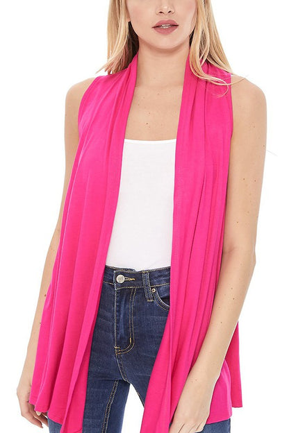 Solid Vest with Draped Neck - Loose Fit, Asymmetrical Hem