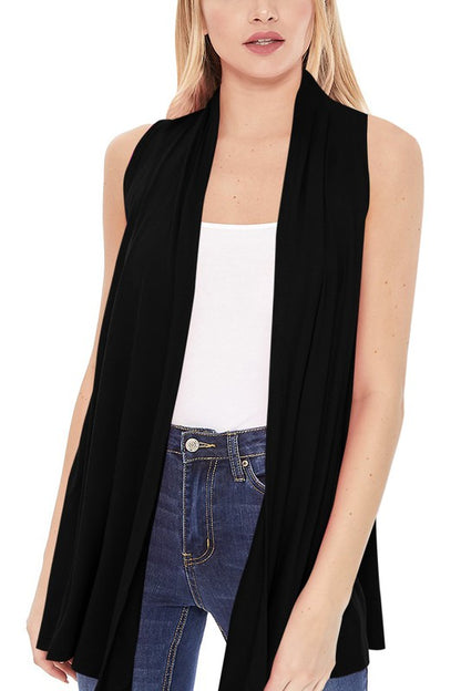 Solid Vest with Draped Neck - Loose Fit, Asymmetrical Hem