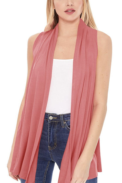 Solid Vest with Draped Neck - Loose Fit, Asymmetrical Hem