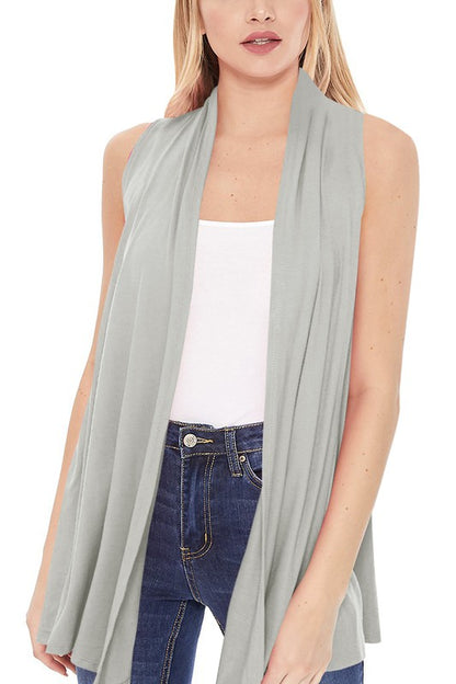 Solid Vest with Draped Neck - Loose Fit, Asymmetrical Hem
