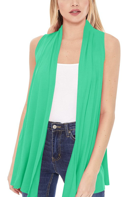 Solid Vest with Draped Neck - Loose Fit, Asymmetrical Hem