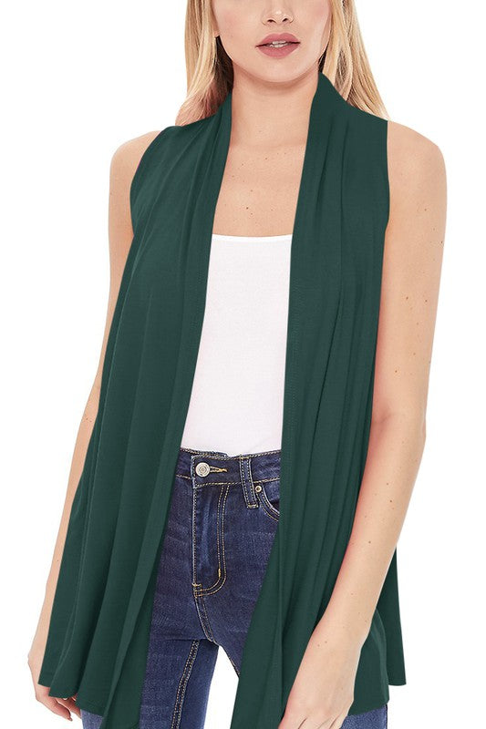 Solid Vest with Draped Neck - Loose Fit, Asymmetrical Hem