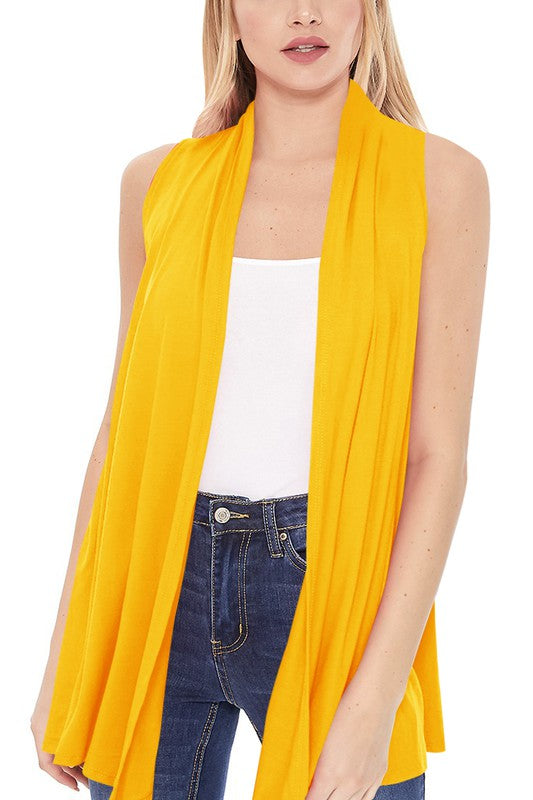 Solid Vest with Draped Neck - Loose Fit, Asymmetrical Hem