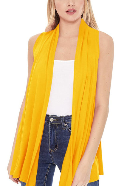 Solid Vest with Draped Neck - Loose Fit, Asymmetrical Hem