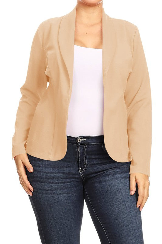 MOA Collection Long Sleeve Open Front Waist-Length Blazer Jacket