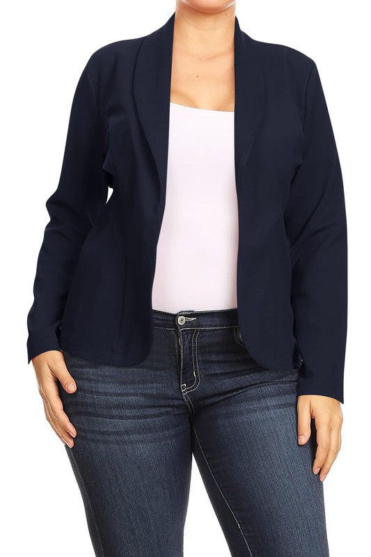 MOA Collection Long Sleeve Open Front Waist-Length Blazer Jacket