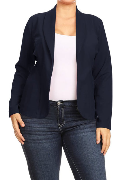 MOA Collection Long Sleeve Open Front Waist-Length Blazer Jacket
