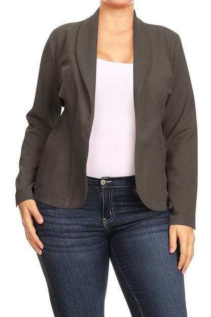 MOA Collection Long Sleeve Open Front Waist-Length Blazer Jacket